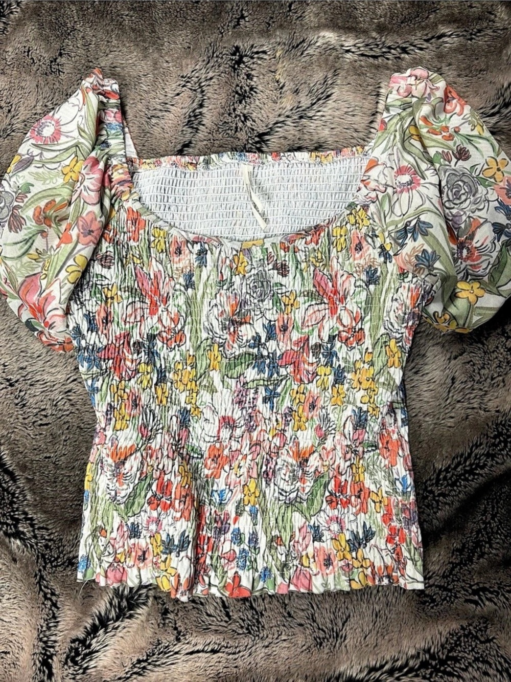 Anthropologie Floral Smocked Crop Top in Multicolor Like New